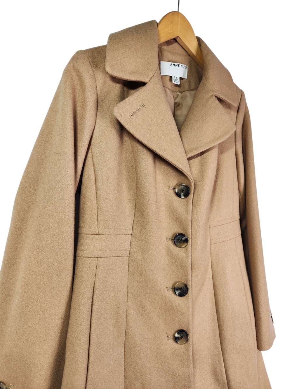 Anne Klein Women’s PS Camel Wool Blend Pea Coat Tailored Button Front Petite Sm - Picture 2 of 16